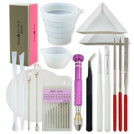 18 Piece UV Resin Basic Tools Kit Pin Vice Measure Cup Toning Stick Toning Palette Tweezers File Gel Brush for Handicrafts