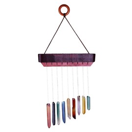 mookaitedecor Mixed Colour Agate Slice Crystal Wind Chime for Bedroom Porch Window Indoor Outdoor Decor, Healing Crystal Wall Art Hanging Ornament Reiki Wind Chime Gift Good Luck Colourful Room Decor