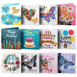umbresen 12 Pack 5D DIY Special Shaped Diamond Painting Christmas Birthday Greeting Cards Creative Gift (Thank You 12 Set)