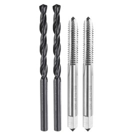 sourcing map Tap and Drill Bit Set, 2pcs M6 x 1.25 Metric Straight Flute Thread Screw Taps & 2pcs 4.7mm Twist Drill Bits, Uncoated/Black Oxide HSS-6542 Tapping Threading Tool Kit