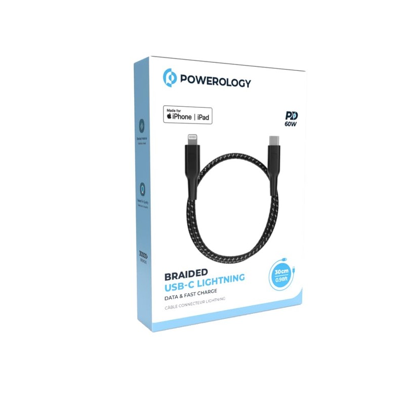 Powerology MFI Braided Type-C toh Lightning Head Cable 30CM -