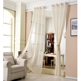 WOLTU VH5862cm One Panel Eyelet Sheer Curtain Rod Pocket Window Treatment Shower Slot Top Voile Curtain for Door Window Transparent Ring Top Curtain Cream 53" wide x 89" Drop/135x225cm|1 piece