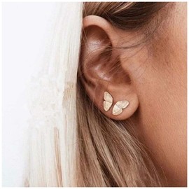 Yheakne Vintage Tiny Butterfly Stud Earrings Gold Double Butterfly Earrings Textured Butterfly Earrings Small Cute Earring Jewelry for Women and Girls