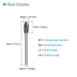 CoCud Tungsten Carbide Rotary Burrs File, 1/8" Shank 6mm Dia, Double Cut Oval Shape Rotary Burrs Tool - (Applications: for Metal Carving), 3-Pieces