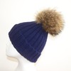 Winter Knit Beanie Hat with Real Fox Fur Pom Pom
