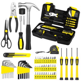 58-Piece Tool Kit Basic Home Repair Tool Set, General Household Hand Tool Kit,Small Tool Kit with Plastic Toolbox Mini Tool kit for Women, Office & College Repairs Yellow