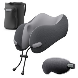 urnexttour Neck Pillow for Travel Memory Foam Design Models Pillows with Zero Eye Pressure 3D Eye Mask and Compact Bag Traveling Essentials Plane Car Flight Rest Sleeping Use Adult, Dark Gray