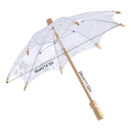 Marhynchus Lace Umbrella Parasol Sun with Wooden handle Lady Wedding Party Bridal Umbrella for Photo Taking Decoration (S-White)