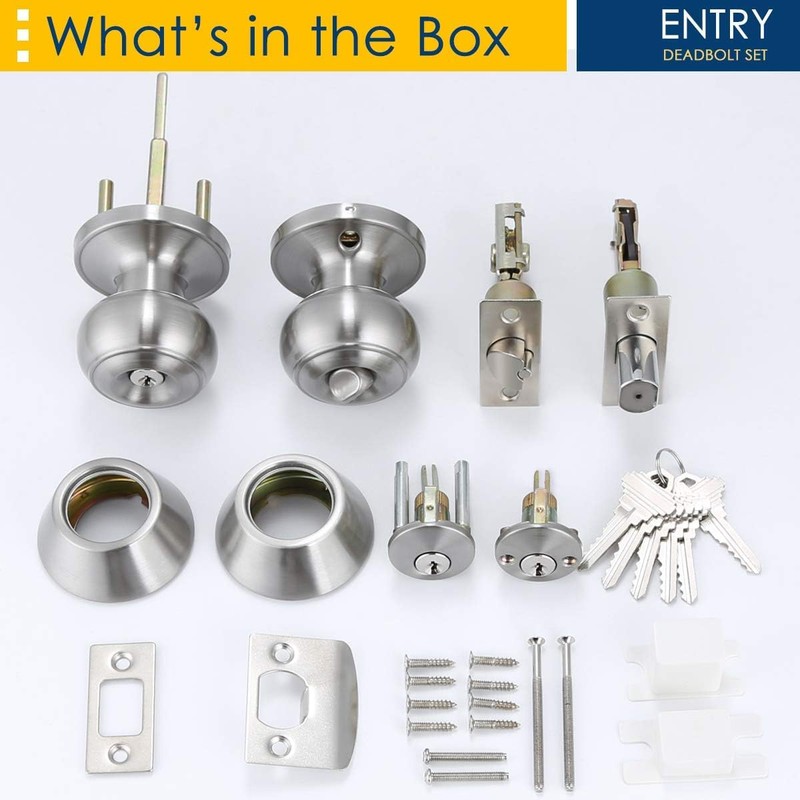 Brotima 3 Pack Keyed Alike Entry Door Knob and Deadbolt