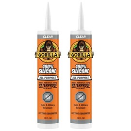 Gorilla - Sellador de silicona impermeable para calafatear y sellar, cartucho de 10 onzas (paquete de 2) - Sellador transparente para calafatear para cocina, ventana, baño, marina, puerta y más