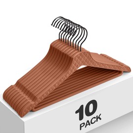 Coat Hanger Heavy Duty for Closet, 10 Pack Brown Clothes Hanger Non Slip, Thick Plastic Clothes Hangers with 360° Rotatable Hook, Standard Hangers for Shirt Pants Scraf Suit