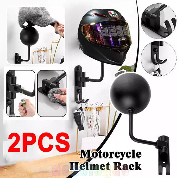 unbranded 2x Wall Mount Motorcycle Helmet Rack Holder Hook Hanger