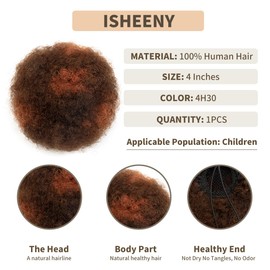 isheeny Medium Human Hair Bun For Girls 5-8 Years Old, Natural Human Hair Drawstring Ponytail Hair Extensions H4-30 For Little Girls, Curly Bun Hairpiece, Soft, And Durable For Repeated Use