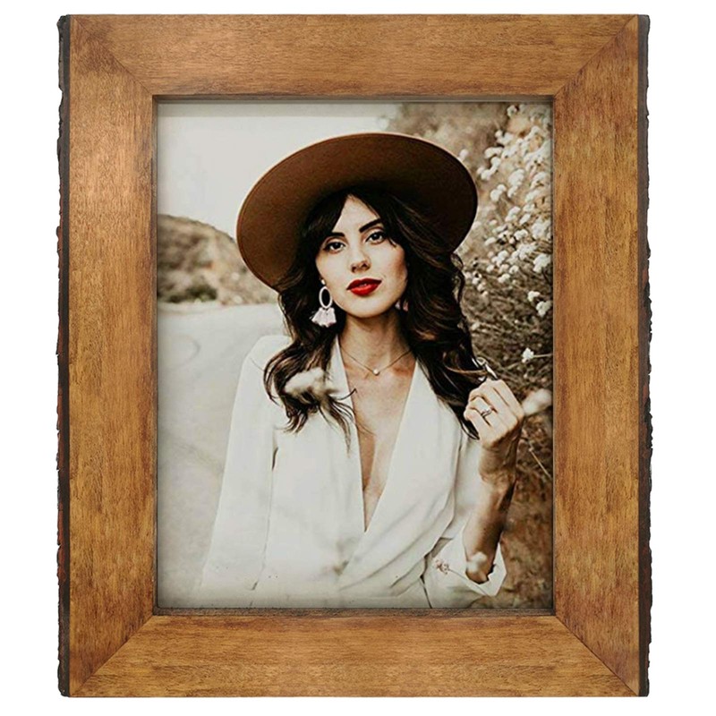 IKEREE 8x10 Picture Frames with Bark Edges, Rustic Wood Photo