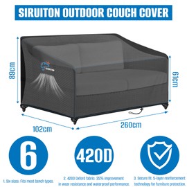 SIRUITON Outdoor Bench Loveseat Cover 420D Waterproof Outdoor Sofa Cover Lawn Patio Bench Furniture Covers , UV & Water-Resistant (260x102x89/61cm)