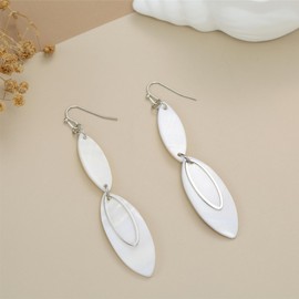 Aenu Fashion Geometric Elegant Drop Earrings for women Long Boho Multicolor Light Weight Double Oval Shell Beaded Earrings Dangling (White)