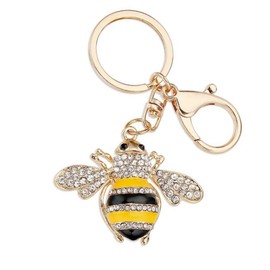 Bling Little Bumble Bee Crystal Animal Cute Insect Honeybee Car Keychain Car Bag Pendant Key Ring Purse Wallet Charm Decor (Yellow)