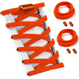 2 Pairs Shoelaces Elastic No Tie Shoe Laces for Adults, Kids and Elderly, One Size Fit All for Shoes. (Orange)
