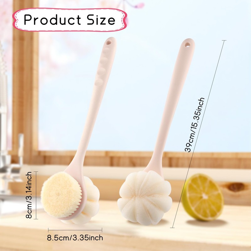 2-Pack Pink Double Sided Bath Brush with Soft Bristles and