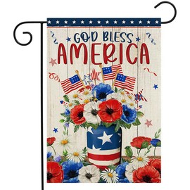 LHSION God Bless America Garden flag 12.5 x 18 Inch 4th of July Patriotic Floral Memorial USA Flag Double Sided Burlap Flag for Summer Anniversary Decor