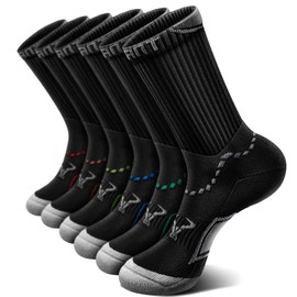 BULLIANT Men's Socks, 6 Pairs, Running Socks, Sporty Crew Socks, Compression Socks, Breathable, Sports, Hiking, Padded Footbed, Arch Support, 6pairs-black7573, 43 - 46