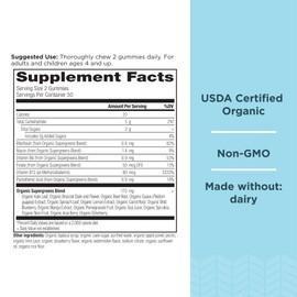 Ancient Nutrition Supergreens Gummy, Organic Superfood Gummy Made from Real Fruits, Vegetables and Herbs, for Digestive and Energy Support, 100 Count, Strawberry Watermelon