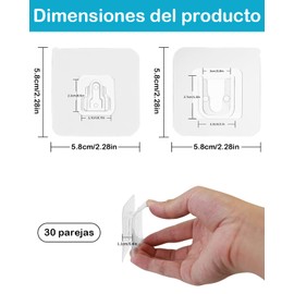 Ganchos Adhesivos Para Pared, 30 Piezas Transparentes, Adhesivos Para Pared Clavos, Sin Perforación, Para Organizar Cocina, Baño Y Oficina, 5.8Cm X 5.8Cm, Pvc