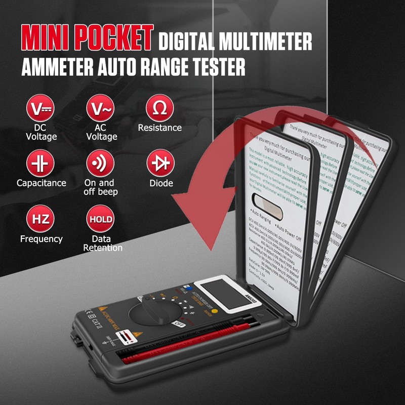 Mini Multimeter, Digital Multimeter, VC921 Car Pocket Digital Multimeter, Portable