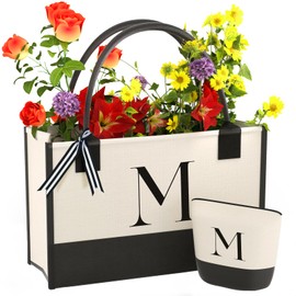 OATALY Embroidered Canvas Tote Bag with Zipper Pockets - Ideal Gift for Mom, Teacher, Sister