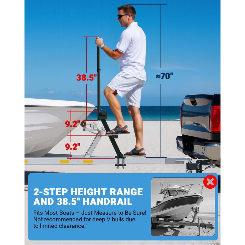 Boat Trailer Steps with Handrail Heavy-Duty Boats Boarding Step Ladder