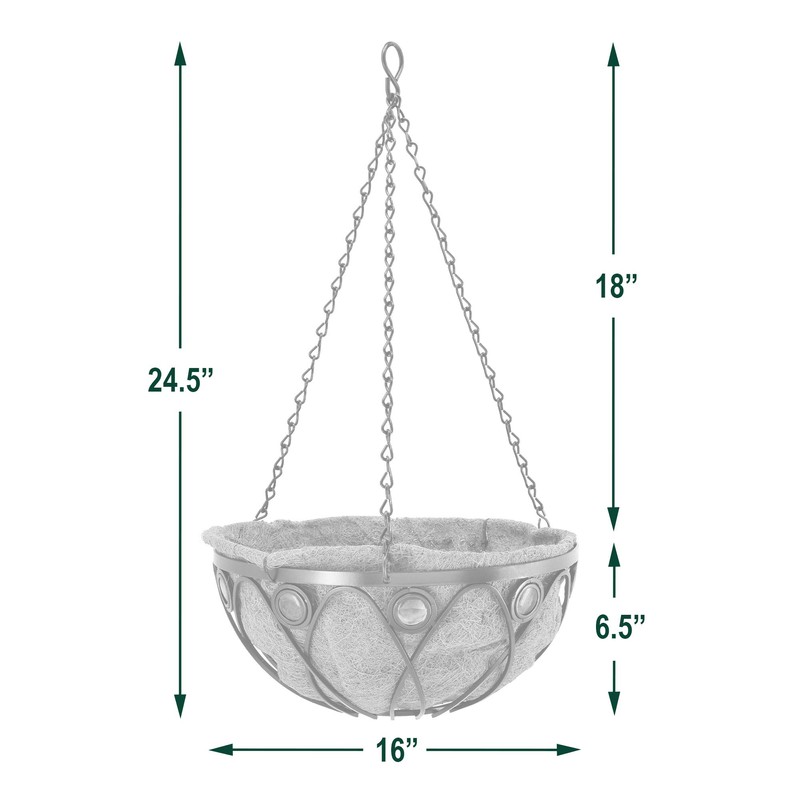 Arcadia Emerald Series Round Hanging Basket Planters, 16-Inch