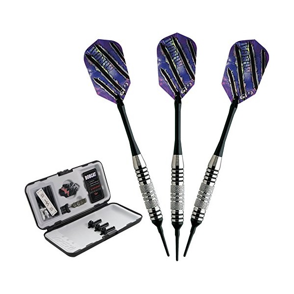 Viper Bobcat Adjustable Weight Soft Tip Darts with Storage/Travel Case: Nickel Silver Plated, Black Rings, 16-18 Grams