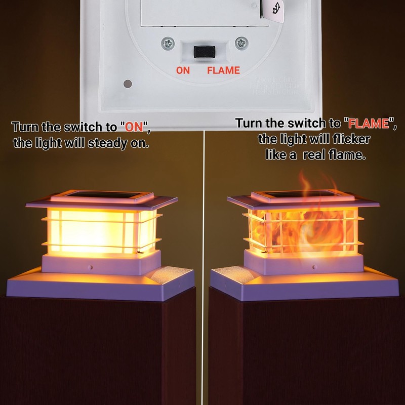 Dynaming 4 Pack Solar Post Cap Lights Outdoor with Flickering
