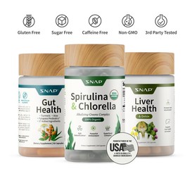 Snap Supplements – Gut Health + Spirulina & Chlorella + Liver Health Bundle – Natural Supplement Capsules – Support Digestive Health, Detox, and Gut Microbiome Balance