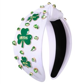 Boderier - Diadema para el día de San Patricio, color verde, con diseño de trébol irlandés, con cristales y anudados, accesorios para fiestas (trébol irlandés)
