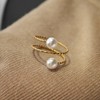 Yimofy Double Pearls Ring Dainty Pearl Wrap Finger Rings for