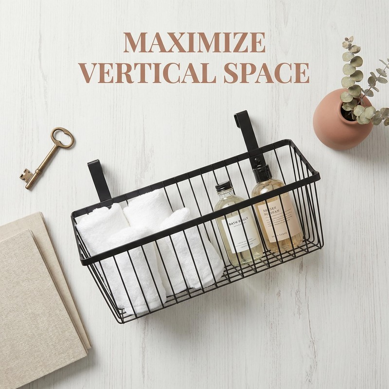 LeleCAT Grid Storage Baskets with Hooks, Over Cabinet Door Organizer,