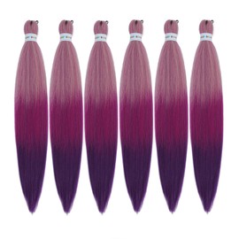 Newluyang Ombre Pre Stretched Braiding Hair,100% Kanekalon Synthetic Top Silky Color Blend Synthetic Fiber Easy Braid Hair Extensions,26inch 6packs Yaki Texture Crochet Hair Braids（Ombre Purple)