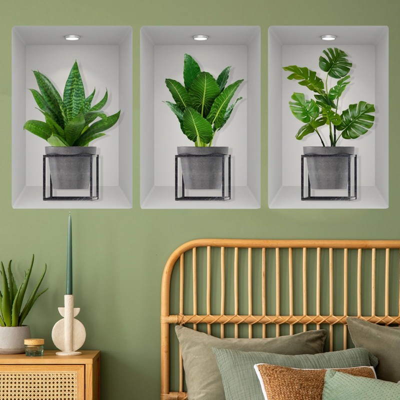 SMAOSTORE Wall Sticker, Green Plant, Potted Plant, Decorative Plant, Stylish,
