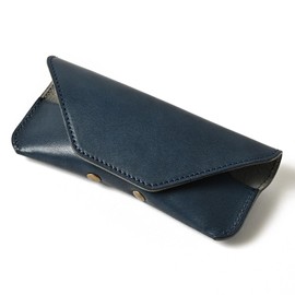 Naru Tochigi Leather Glasses Case, Eyeglass Case, Genuine Leather, Stylish, Cute, Compact, Lightweight, Thin, Slim, Large, Men's, Women's, Brand, Solid, Simple, Present, Gift, Made in Japan, navy