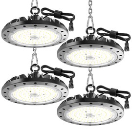 Probapro 4 Pack 200W UFO LED High Bay Light, 20000LM 6000K IP65 Waterproof LED Shop Lights with 5ft Cable & Strong Hook, 120V Plug & Play Industrial Lighting for Warehouse Workshop Factory Garage
