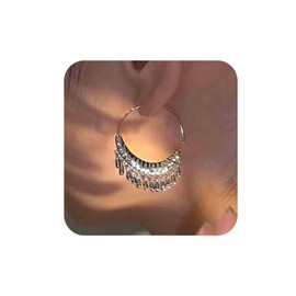 Aneneiceera Vintage Tribal Fringe Dangle Earrings Silver Hollow Circle Earrings Open Spiral Hoop Earrings Bohemia Fringe Earrings for Women