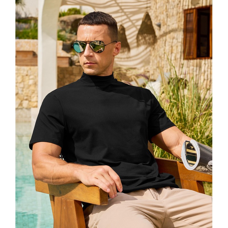Men's Mock Turtleneck Short Sleeve Soft Lightweight Casual Basic T-Shirts