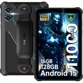 OUKITEL RT3 Plus Rugged Tablet Android 15-8" HD 128GB +16GB(TF 1TB), 5150mAh 18W Charger, 16MP+8MP Camera Tough Tablet with Wrist Strap, 5G-WiFi/OTG/GPS/NFC/Blue