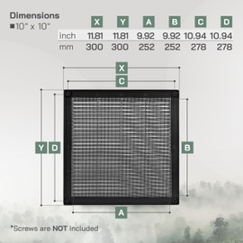 Vent Systems 10" x 10" Inch (Opening Dimensions) - Pack of 2 - Plastic Black Soffit Vent Cover - Flat Square Air Vent Grille - Air Vent Deflector - HVAC 12" x 12" Inch (Overall Dimensions)