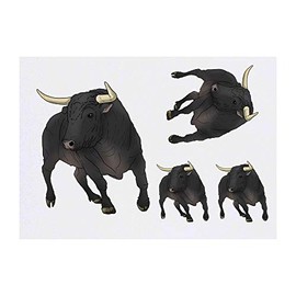 4 x 'Charging Bull' Temporary Tattoos - Water Resistant, Skin-Safe, Non-Toxic Transfers, Mixed Sizes (TO00041093)