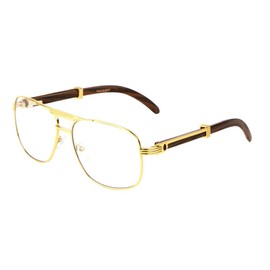 MyUV Retro Art Nouveau Vintage Style Clear Eye glasses Square Gold Frame Aviator Sunglasses (Gold-Clear, 60)