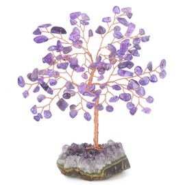 MASGEMES Amethyst Crystal Tree with Amethyst Cluster Base – Chakra Healing, Feng Shui Tree for Home Décor, Positive Energy, Gemstone Bonsai Tree, 4.5-5 inches