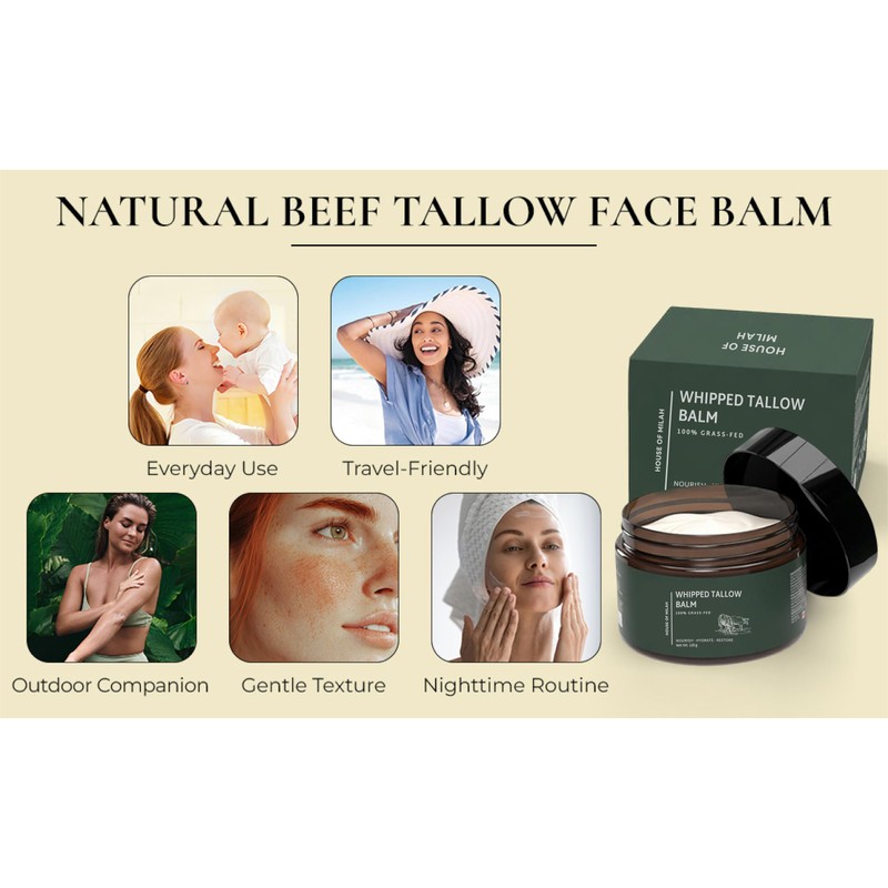 Whipped Beef Tallow Moisturizer: Grass-Fed Tallow Face Balm with Honey,
