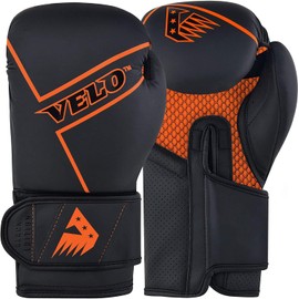 VELO Boxing Matte Leather Muay Thai Training Sparring Punching Bag Mitts kickboxing Fighting Gloves for Punch Bag | Focus Pad | Arm kick Pad (Orange, 10oz)